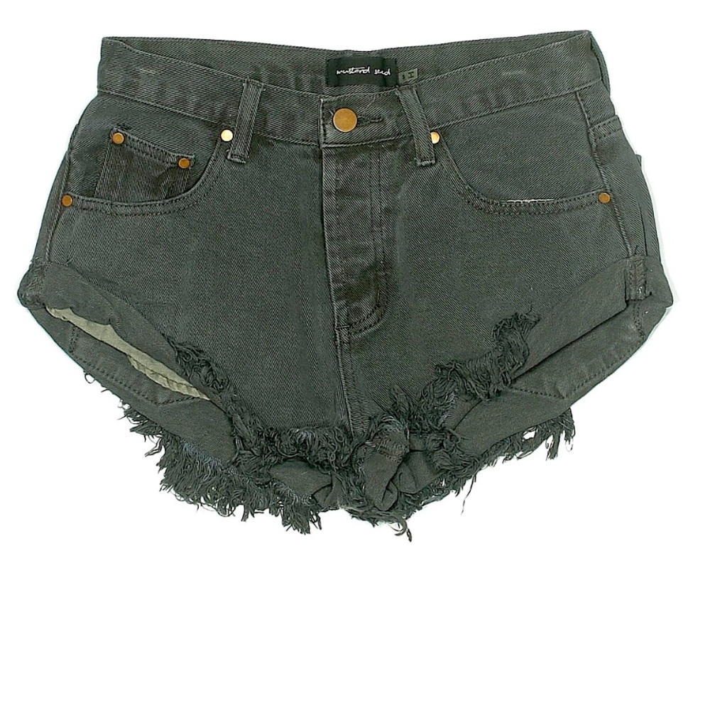 - Mustard Seed Distressed High Rise Button Fly Short army, green olive